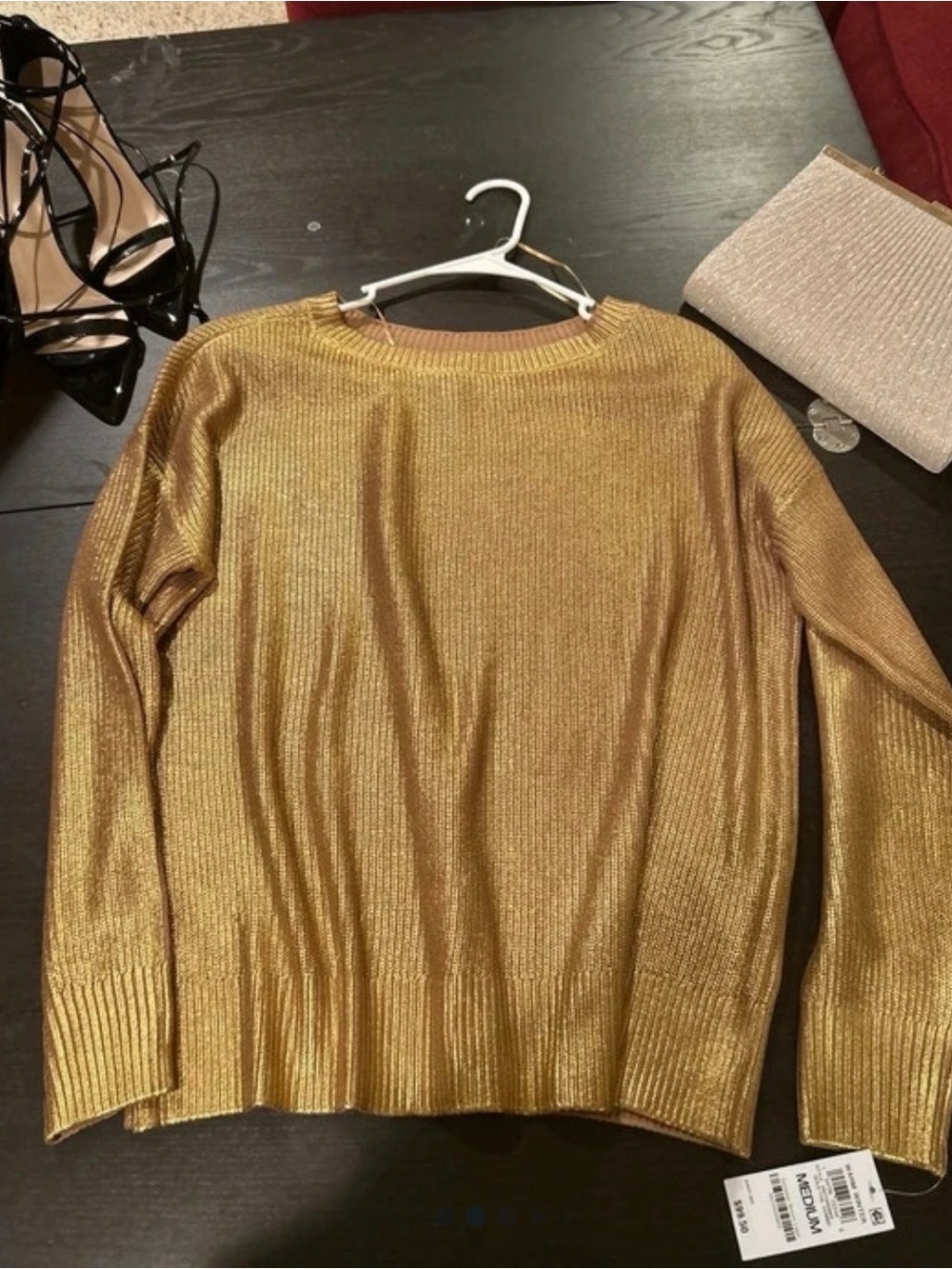 INC International Concepts Metallic Gold Crewneck Sweater